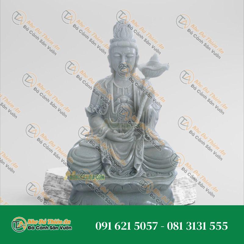 Tượng Đại Thế Chí Bồ Tát Ngồi Đá Cẩm Thạch Trắng – 59cm – Khodathienan.com