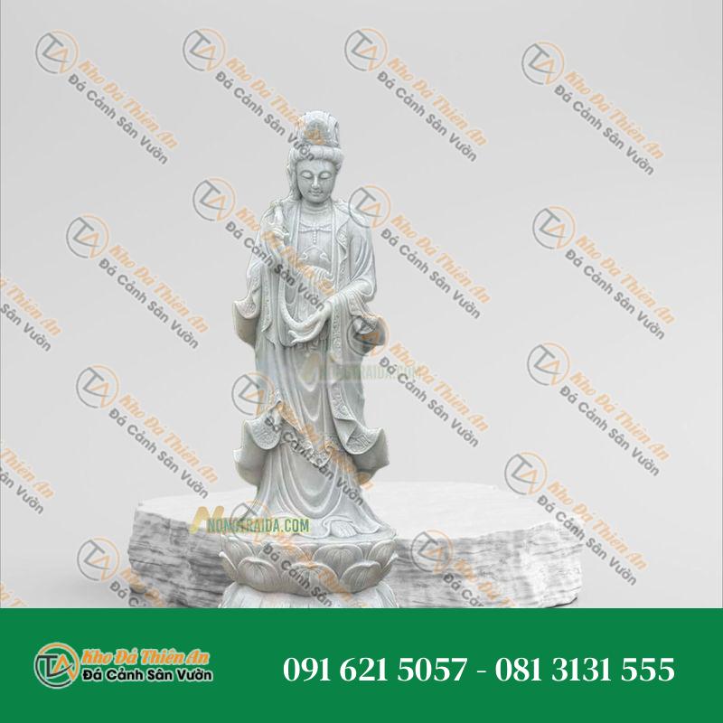 Tượng Đại Thế Chí Đứng Bằng Đá Cẩm Thạch Trắng | Kích Thước 199cm, Tâm Linh & Uy Nghiêm