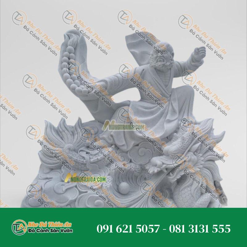 Tượng Đạt Ma Hàng Long Đá Trắng Xám | Kích Thước 146cm, Tâm Linh & Trang Nghiêm