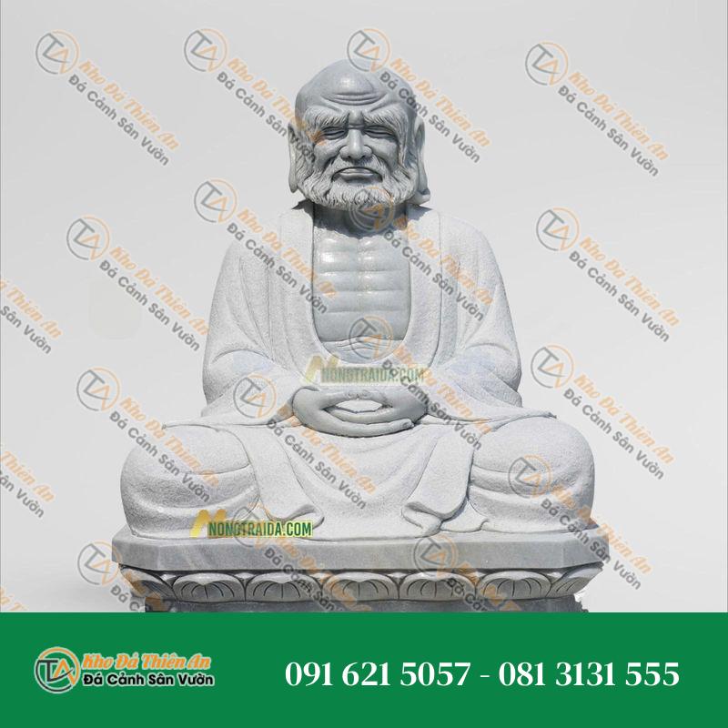 Tượng Đạt Ma Ngồi Thiền Đá Trắng Xám 85cm – Nét Đẹp Tĩnh Tâm | Khodathienan.com