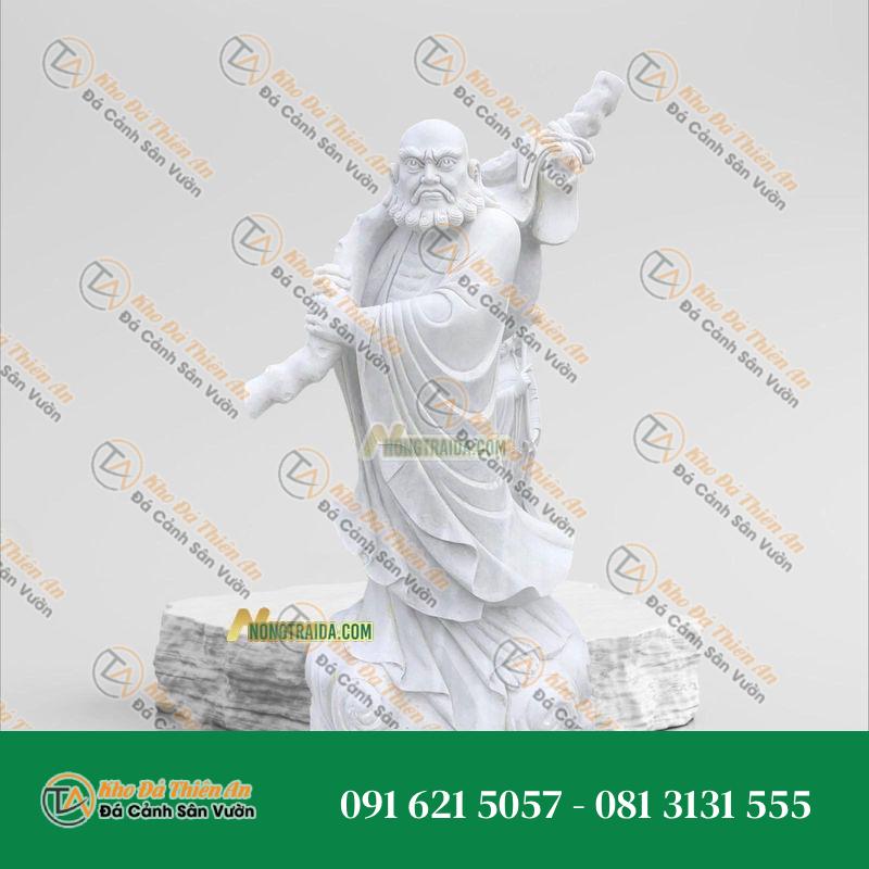 Tượng Đạt Ma Quá Hải Đá Trắng Cẩm Thạch | Kích Thước 172cm, Tâm Linh & Trang Nghiêm