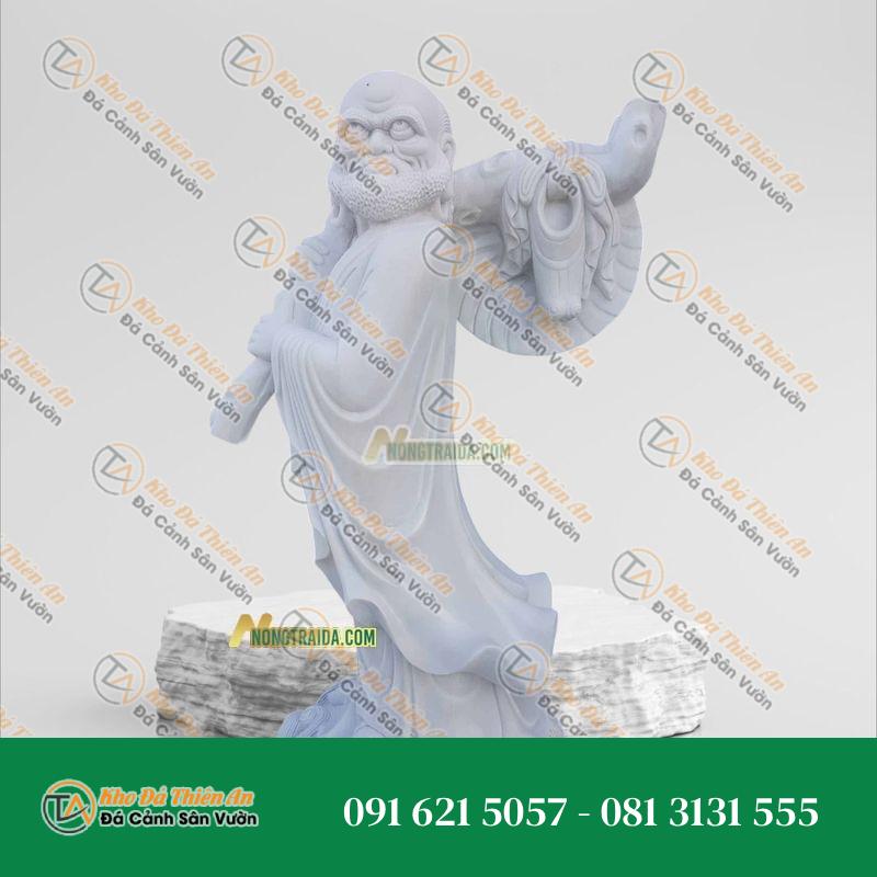Tượng Đạt Ma Quá Hải Đá Trắng Lục Yên | Kích Thước 158cm, Tâm Linh & Uy Nghiêm