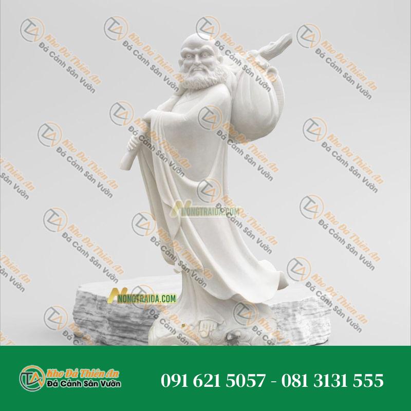 Tượng Đạt Ma Quá Hải Đá Trắng Yên Bái | Kích Thước 159cm, Tâm Linh & Trang Nghiêm