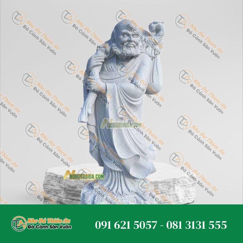 Tượng Đạt Ma Quá Hải Đá Xám Trắng – Cao 159cm – Khodathienan.com