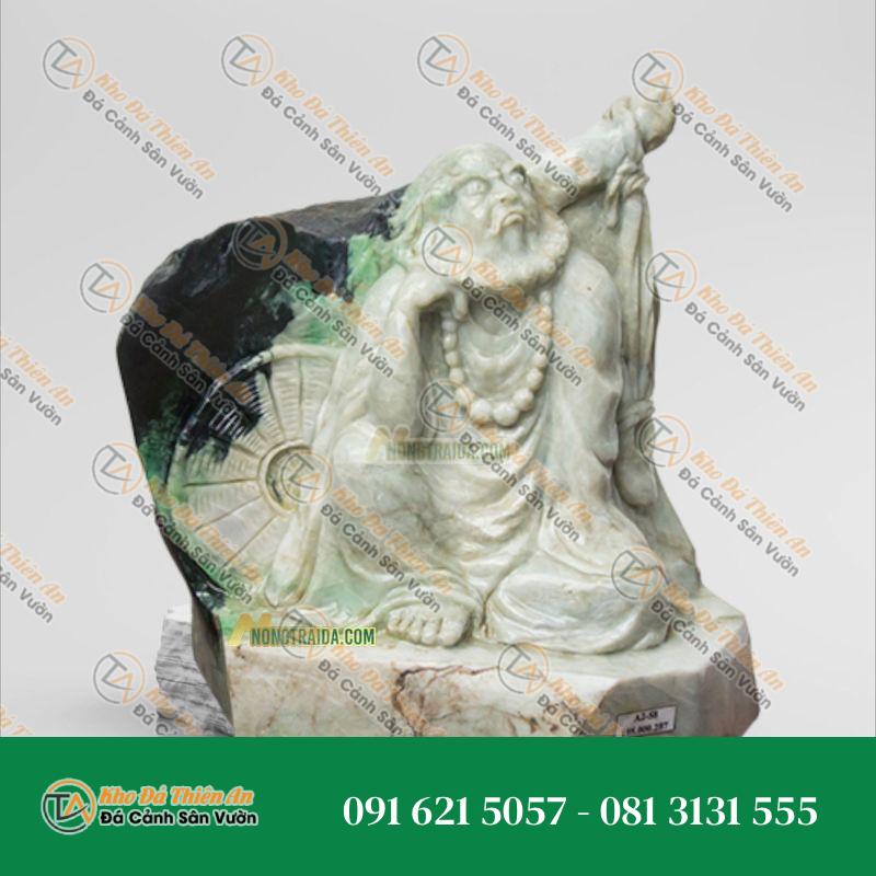 Tượng Đạt Ma Sư Tổ Đá Ngọc Bích 26cm – May Mắn, Bình An | Khodathienan.com