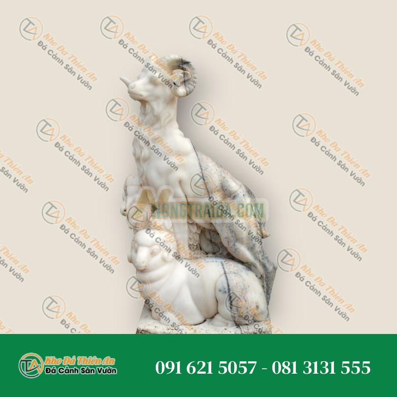 Tượng Dê Núi Đá Cẩm Thạch Trắng | Biểu Tượng Sức Mạnh & Phong Thủy