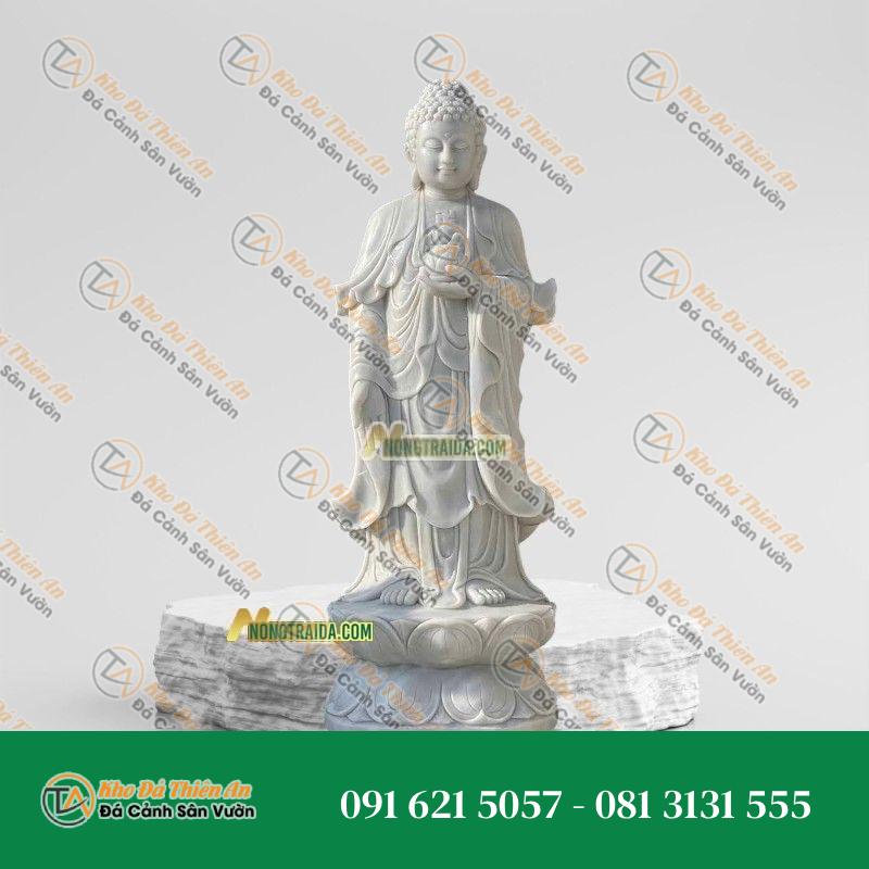 Tượng Di Đà Đứng Đá Cẩm Thạch Trắng Xanh 207cm – Kiểu Dáng Hoành Tráng – Khodathienan.com
