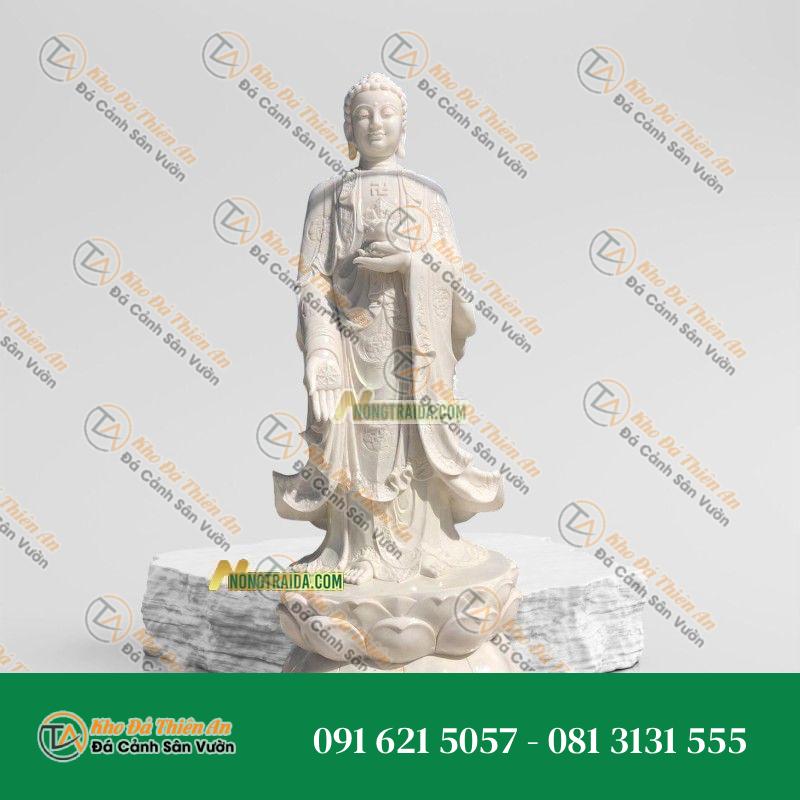 Tượng Di Đà Đứng Đá Trắng Vân 198cm – Nét Đẹp Tinh Khôi – Khodathienan.com