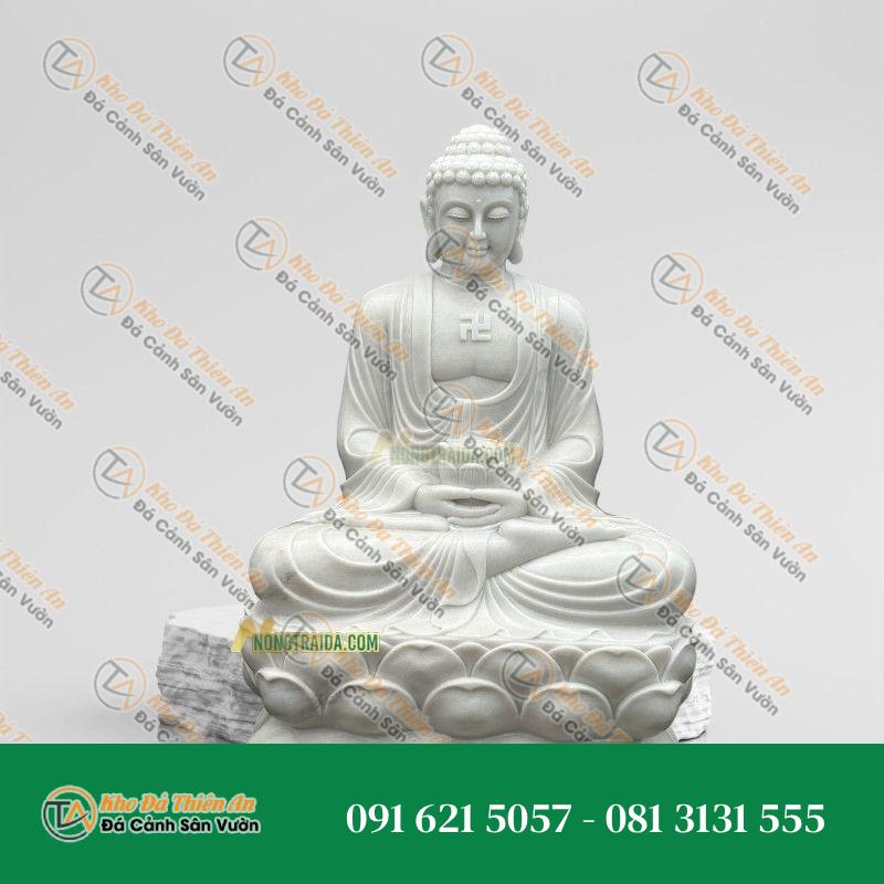 Tượng Di Đà Ngồi – Đá Cẩm Thạch Xám 67cm – Khodathienan.com
