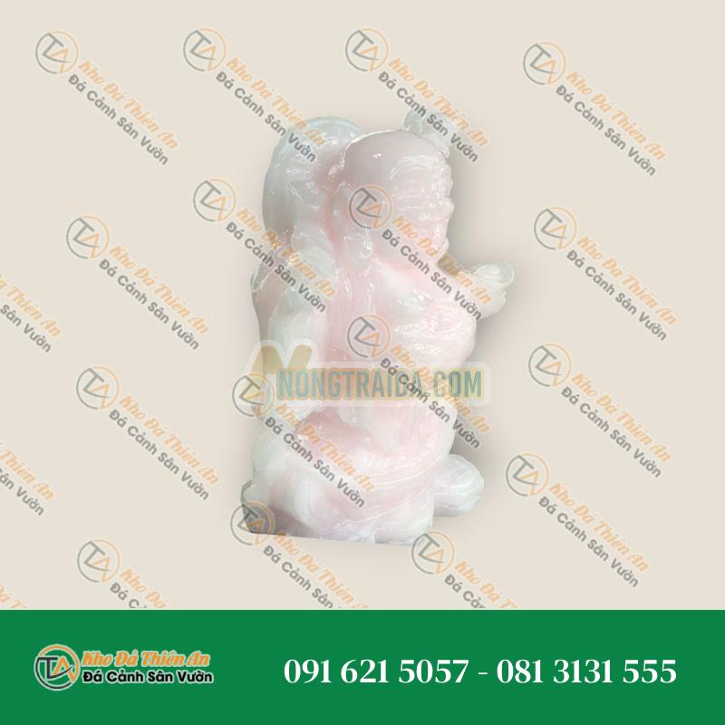 Tượng Di Lặc Gánh Đào Thạch Anh Hồng 21cm – Chiêu Tài Nạp Lộc – Khodathienan.com
