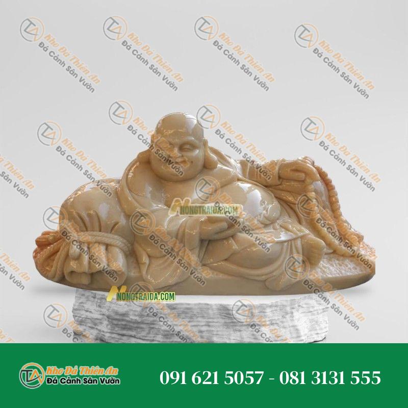 Tượng Di Lặc Nằm Đá Cẩm Thạch Vàng Cà Rốt 121cm – Khodathienan.com