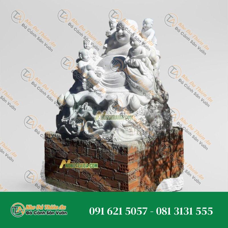 Tượng Di Lặc & 5 Đứa Trẻ Đá Non Nước 122cm, Kiểu Dáng Dễ Thương | Khodathienan.com