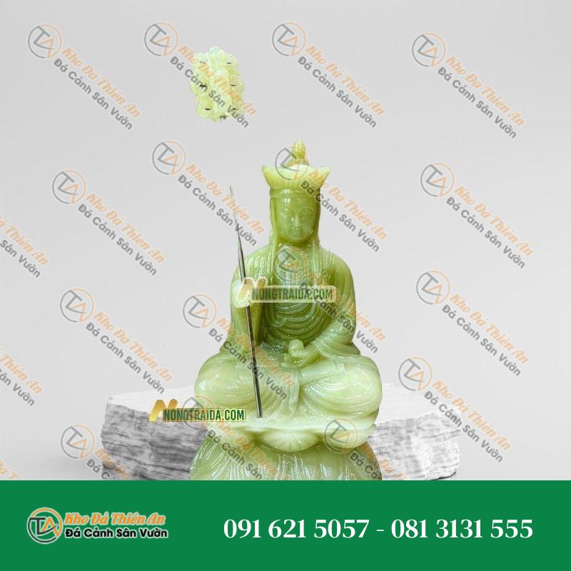Tượng Địa Tạng Bồ Tát Nhỏ Bằng Đá Onyx Xanh – Cao 13cm