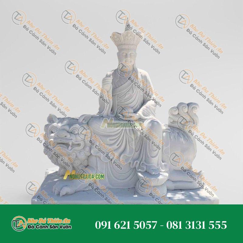 Tượng Địa Tạng Vương Bồ Tát Cưỡi Đề Thính Đá Cẩm Thạch Trắng, Cao 125cm | Khodathienan.com