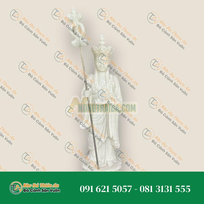 Tượng Địa Tạng Vương Bồ Tát Đứng Đài Sen Đá Cẩm Thạch Trắng – Cao 40cm