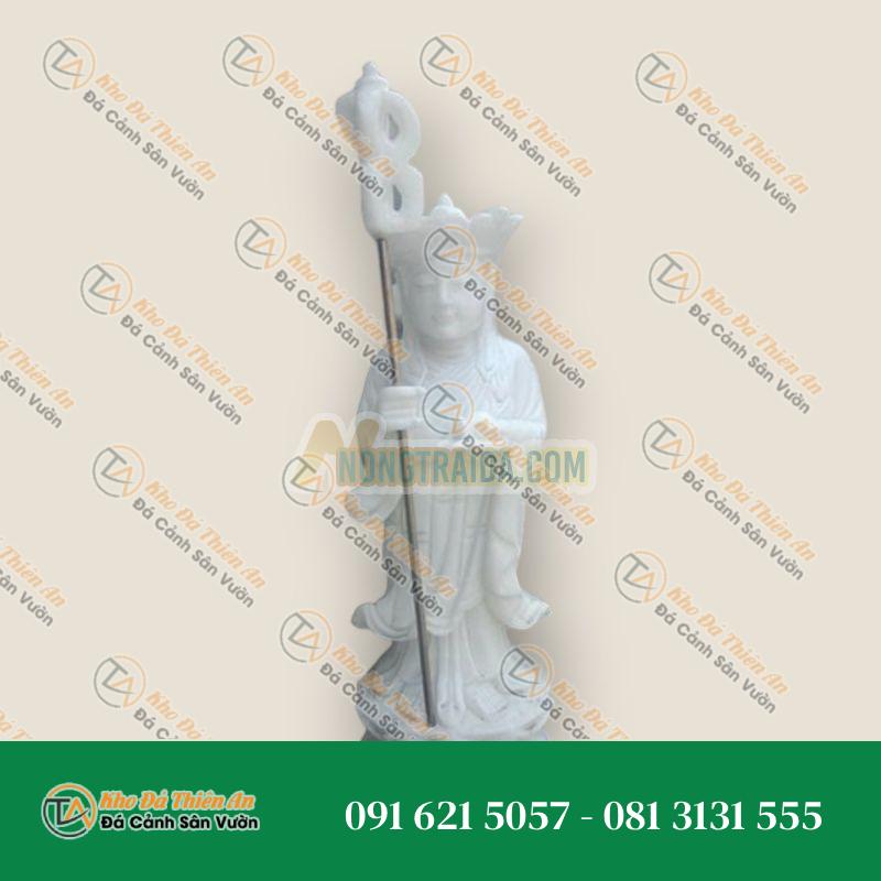 Tượng Địa Tạng Vương Bồ Tát Đứng Đài Sen Đá Cẩm Thạch Trắng 40cm | Khodathienan.com