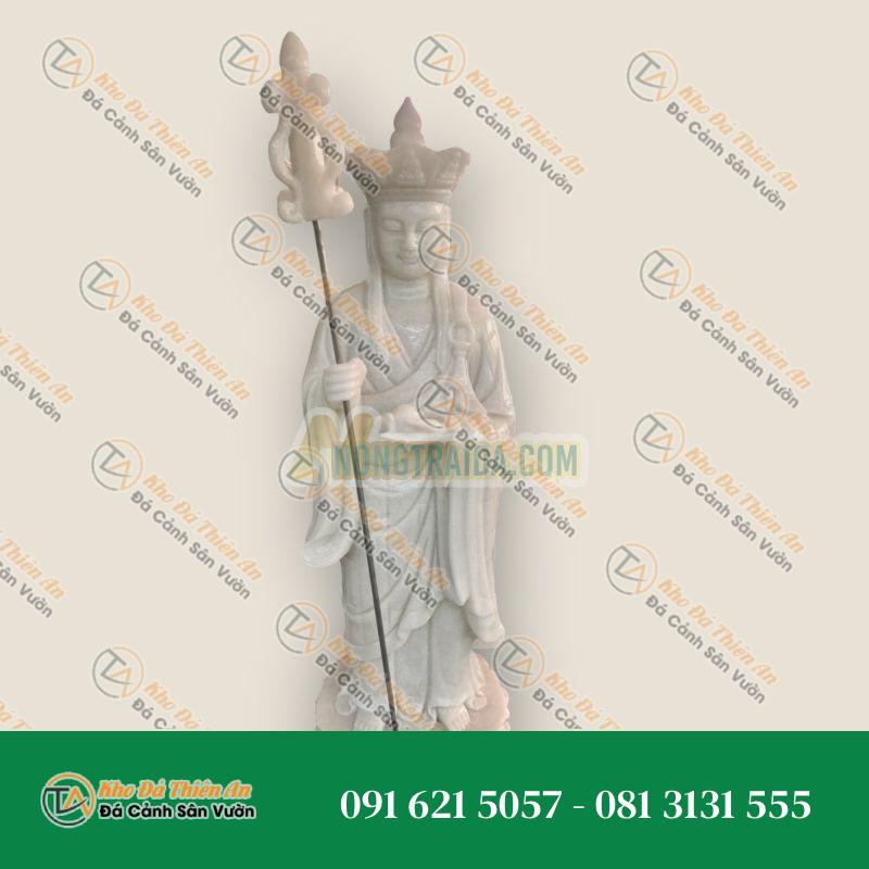 Tượng Địa Tạng Vương Bồ Tát Đứng Đài Sen Đá Cẩm Thạch Trắng – Cao 64cm