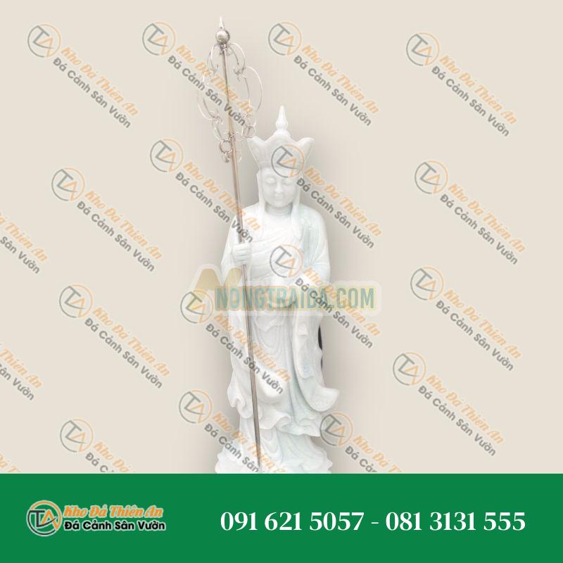 Tượng Địa Tạng Vương Bồ Tát Đá Trắng Xanh 1,4m – Kiểu Dáng Hoành Tráng, Trang Nghiêm – Khodathienan.com