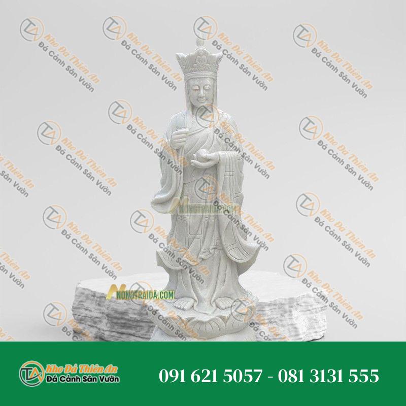 Tượng Địa Tạng Vương Bồ Tát Ngồi Đá Trắng Xám 119cm – Khodathienan.com