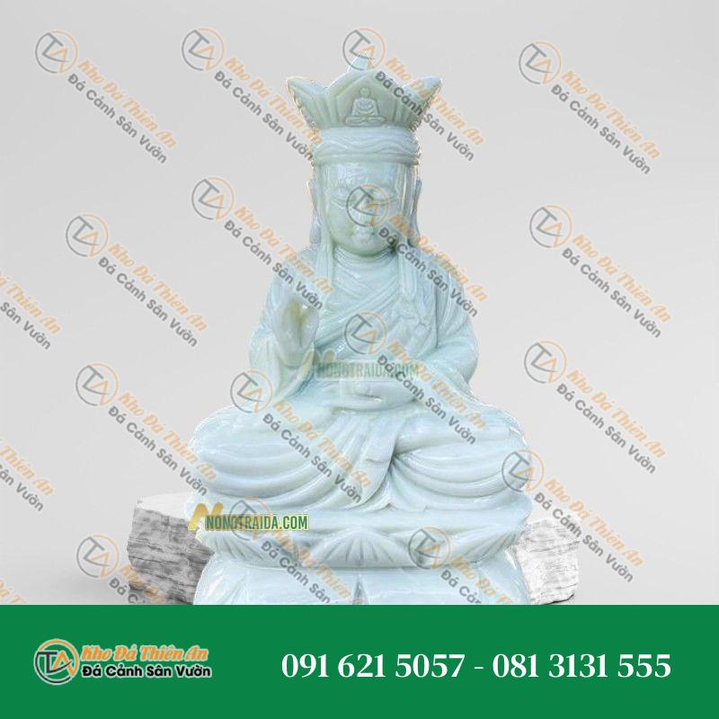 Tượng Địa Tạng Vương Bồ Tát Nhỏ Đá Trắng Xanh 15cm – Kiểu Dáng Tinh Xảo – Khodathienan.com