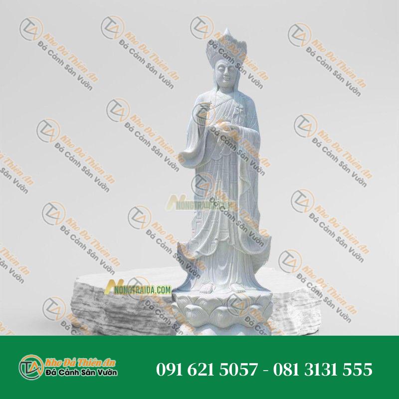 Tượng Địa Tạng Vương Đứng Bằng Đá Trắng Vân Xám – Cao 187cm