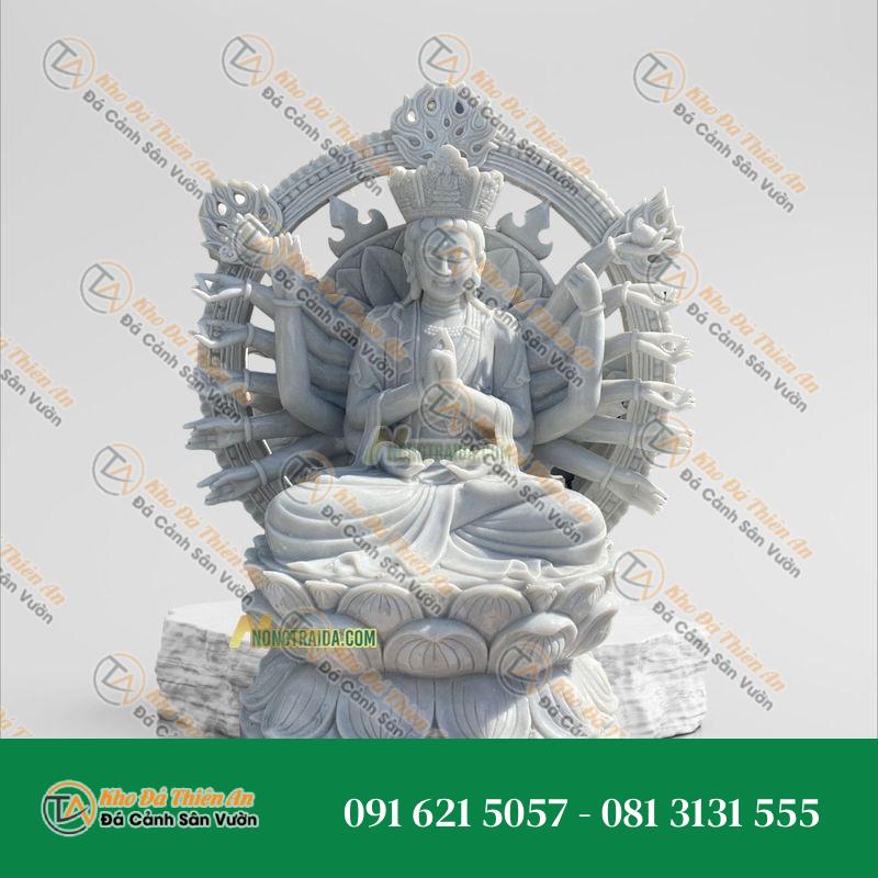 Tượng Đức Chuẩn Đề Bồ Tát – Đá Trắng Vân Xám 113cm – Khodathienan.com