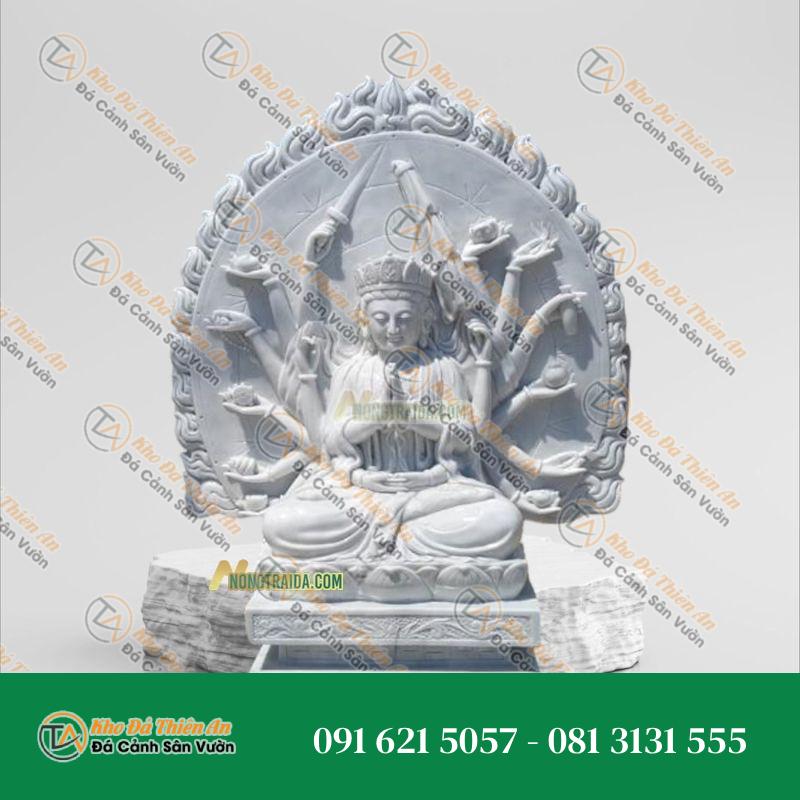 Tượng Đức Phật Mẫu Chuẩn Đề – Đá Trắng Vân Ghi – Cao 136cm | Khodathienan.com