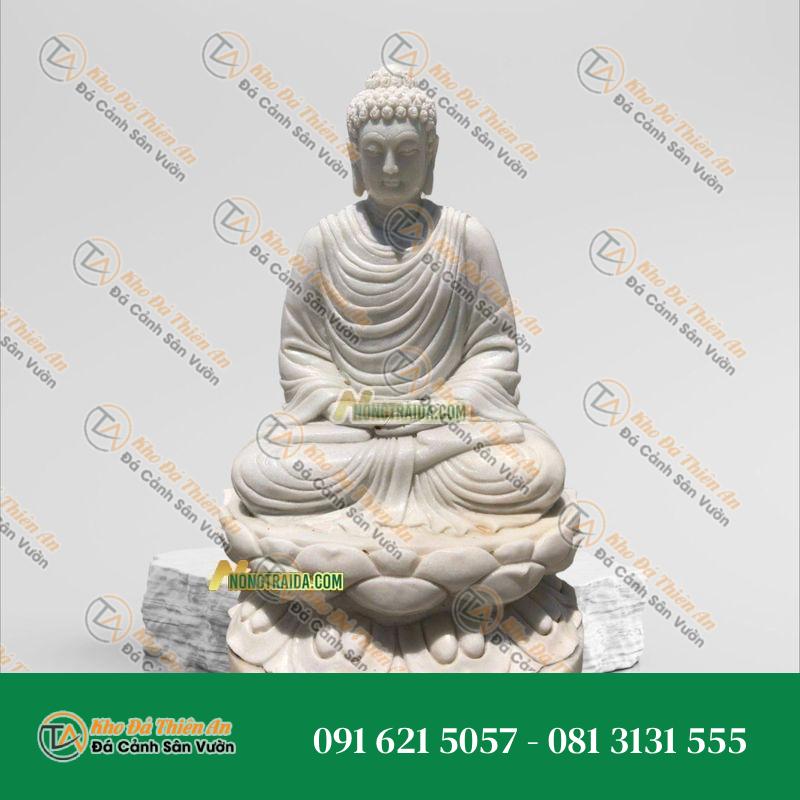 Tượng Đức Phật Thích Ca Đá Trắng Nghệ An 88cm, Kiểu Dáng Uy Nghi | Khodathienan.com