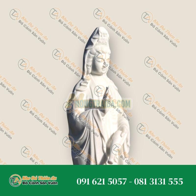 Tượng Quan Âm Bồ Tát Đá Cẩm Thạch Trắng – Cao 180cm – Trang Trí Vườn | Khodathienan.com