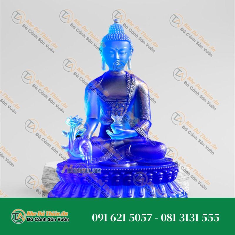 Tượng Dược Sư Lưu Ly Ngồi – Đá Lưu Ly Xanh 13cm – Khodathienan.com