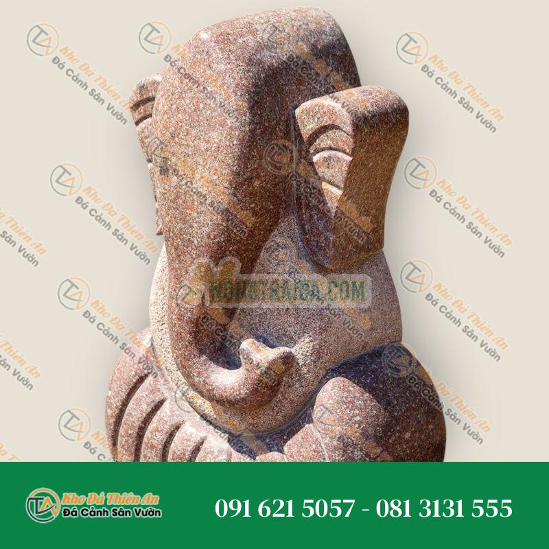 Tượng Ganesha Hiện Đại Bằng Đá Granite Đỏ Đa Sắc – Cao 75cm | Phù Hợp Mọi Vườn