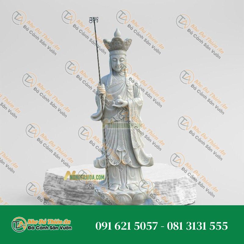 Tượng Địa Tạng Vương Bồ Tát Ngồi Hoa Sen Bằng Đá Trắng Muối – Cao 134cm