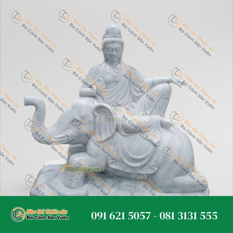 Tượng Phổ Hiền Bồ Tát Đá Trắng Lục Yên 138cm, Kiểu Dáng Tinh Xảo, Sang Trọng | Khodathienan.com