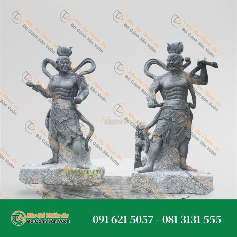 Tượng Kim Cang Hộ Pháp Bằng Đá Cẩm Thạch Xám | Kích Thước 176cm, Tâm Linh & Uy Nghiêm