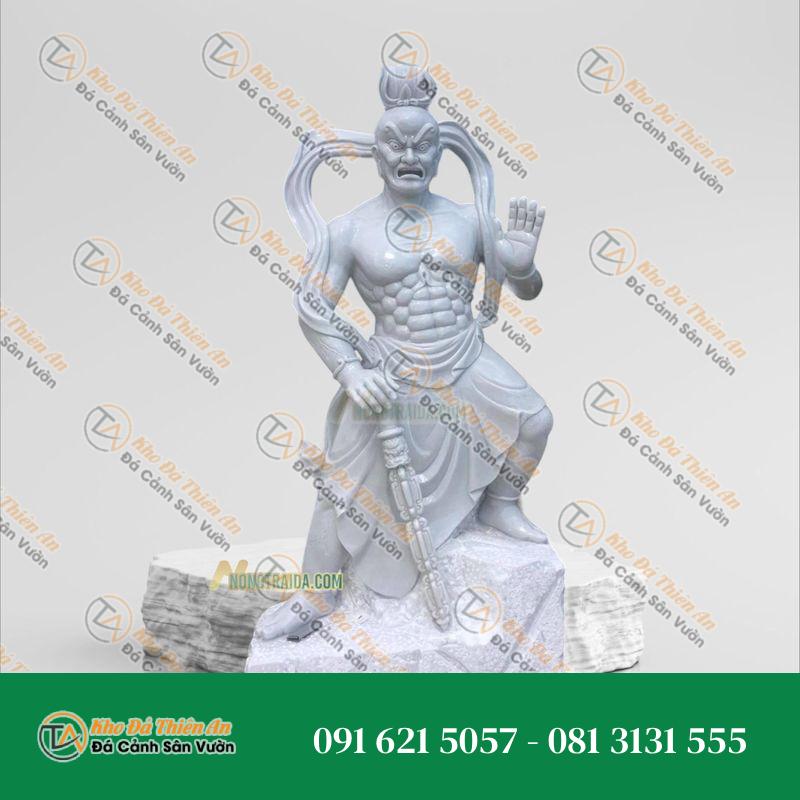 Tượng Kim Cang Hộ Pháp Bằng Đá Trắng Xanh | Kích Thước 187cm, Tâm Linh & Uy Nghiêm