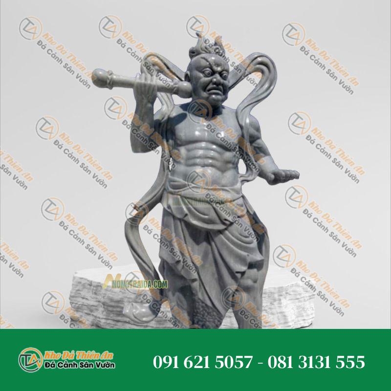 Tượng Kim Cang Hộ Pháp Bằng Đá Xám Cẩm Thạch | Kích Thước 181cm, Tâm Linh & Uy Nghiêm