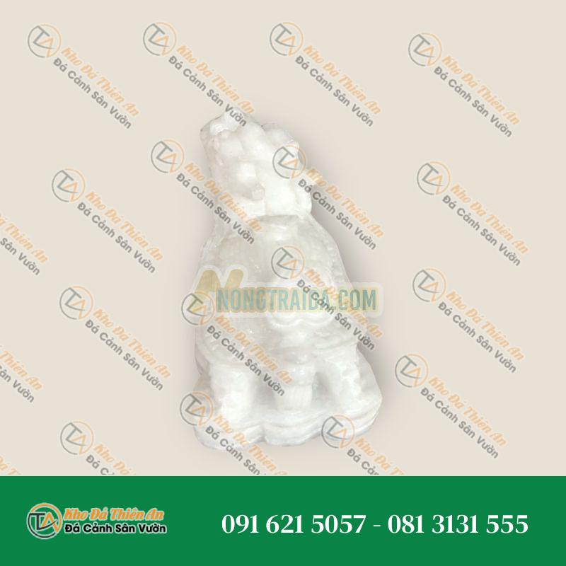 Tượng Long Quy Cõng Gậy Như Ý – Đá Cẩm Thạch Trắng – 16cm – Phong Thủy May Mắn, Thăng Tiến | Khodathienan.com