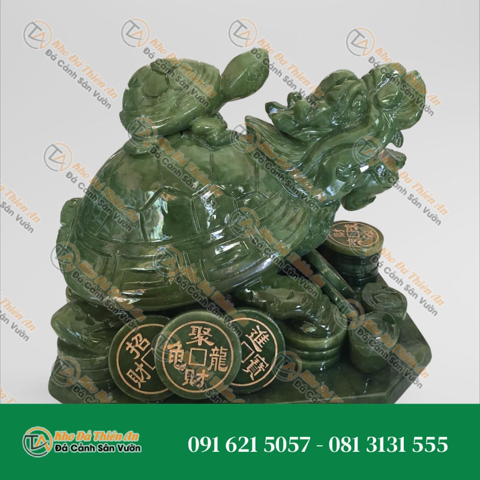 Tượng Long Quy – Đá Ngọc Xanh Secpentine – 32cm – Kiểu Dáng Sang Trọng, Nghệ Thuật | Khodathienan.com