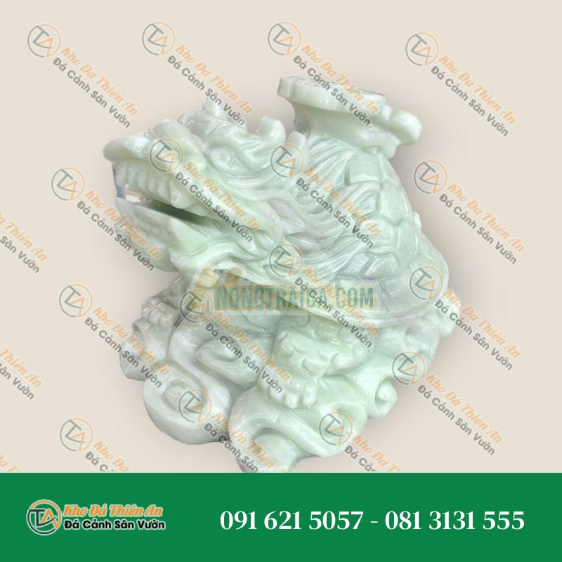 Tượng Long Quy ( Rùa Đầu Rồng ) Cõng Gậy Như Ý Phong Thủy Đá Cẩm Thạch Trắng Xanh – Dài 15cm Giá Rẻ | Phong Thuỷ