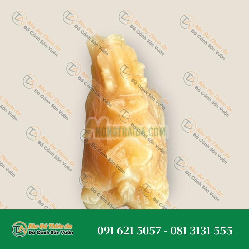 Tượng Long Quy (Rùa Đầu Rồng) Cõng Gậy Như Ý Phong Thủy Đá Ngọc Hoàng Long – Dài 10cm