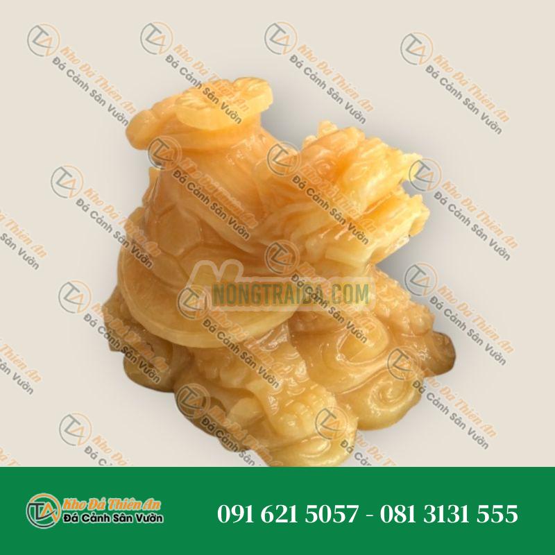 Tượng Long Quy Rùa Đầu Rồng Cõng Gậy Như Ý Đá Ngọc Hoàng Long 15cm | Phong Thủy Tài Lộc