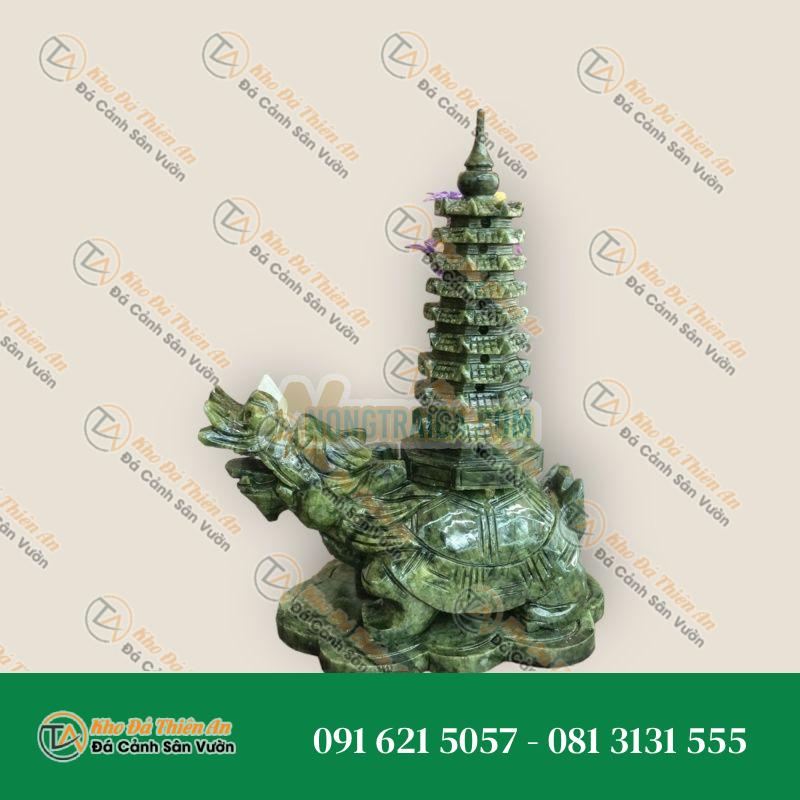 Tượng Long Quy Cõng Tháp Văn Xương 9 Tầng Đá Ngọc Ấn Độ 17cm | Phong Thủy Công Danh & Tài Lộc