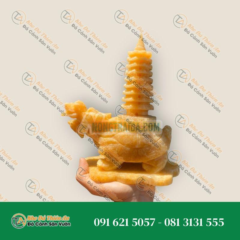 Tượng Long Quy (Rùa Đầu Rồng) Cõng Tháp Văn Xương 9 Tầng Phong Thủy Cầu Công Danh Tài Lộc Đá Ngọc Hoàng Long – Dài 19cm