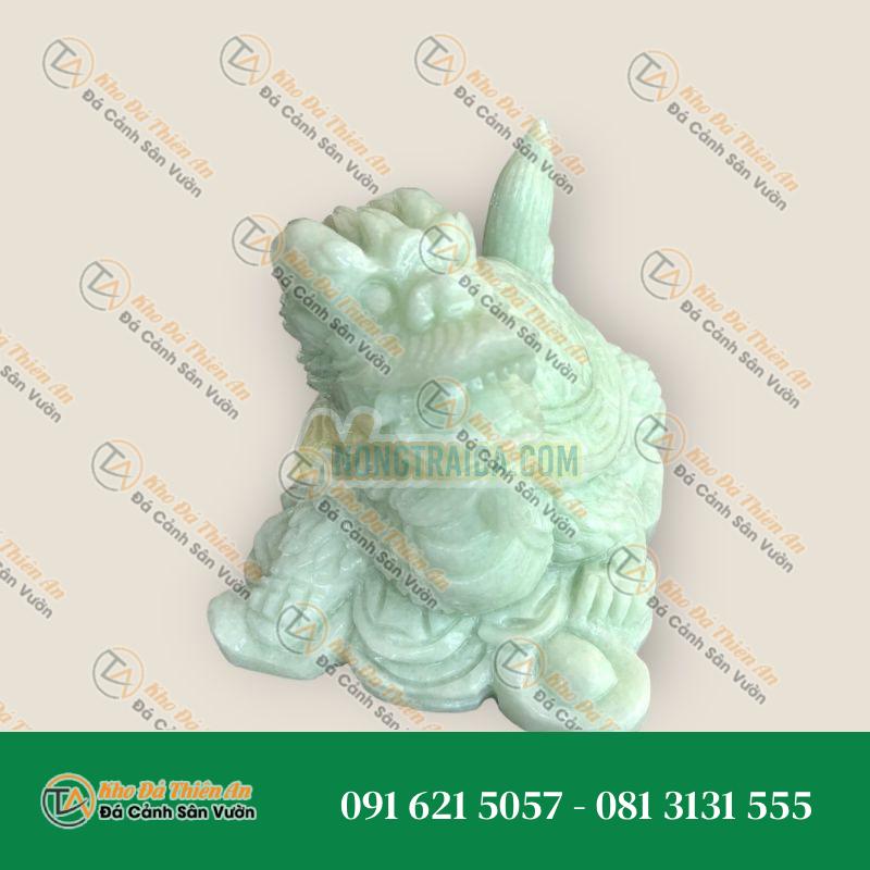 Tượng Long Quy Rùa Đầu Rồng Đứng Trên Thỏi Vàng Đá Cẩm Thạch Trắng Xanh 15cm | Phong Thủy Tài Lộc