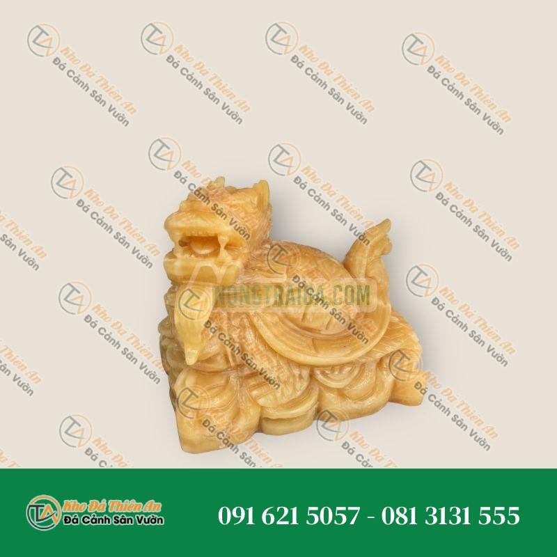 Tượng Long Quy (Rùa Đầu Rồng) Đứng Trên Thỏi Vàng Phong Thủy Đá Ngọc Hoàng Long – Dài 15cm