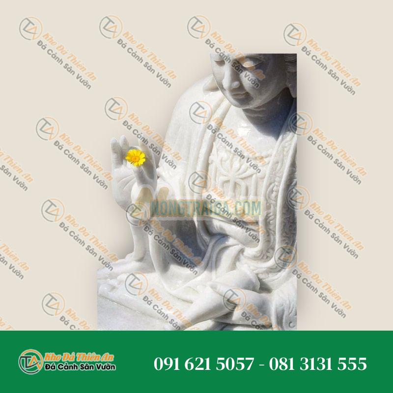 Tượng Quan Âm Bồ Tát Cẩm Thạch Trắng Ngồi Sen 110cm – Khodathienan.com