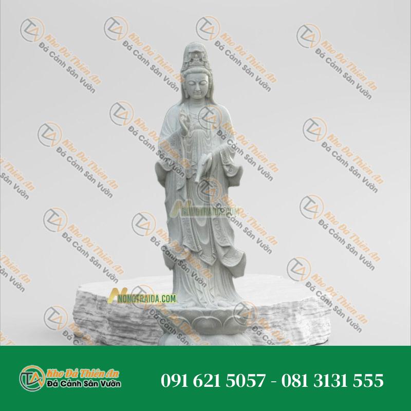 Tượng Mẹ Quan Âm Đứng Đá Trắng Sứ – 181cm – Khodathienan.com