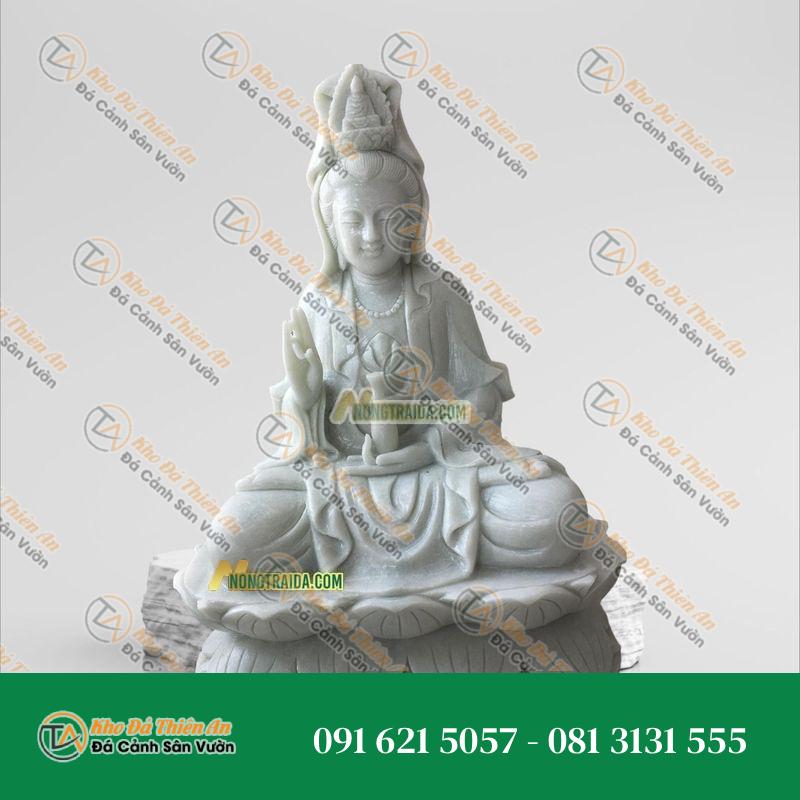 Tượng Mẹ Quan Âm Ngồi Đá Trắng Muối – 88cm – Khodathienan.com