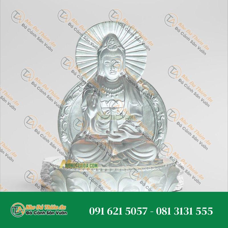 Tượng Mẹ Quan Âm Đá Lưu Ly Trắng – 13cm – Thờ Trong Nhà – Khodathienan.com