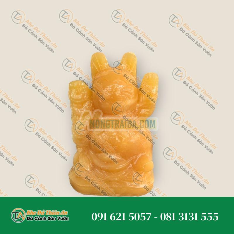 Tượng Mèo Thần Tài, Mèo May Mắn Maneki Neko Vẫy Tay Đá Ngọc Hoàng Long – Cao 15cm